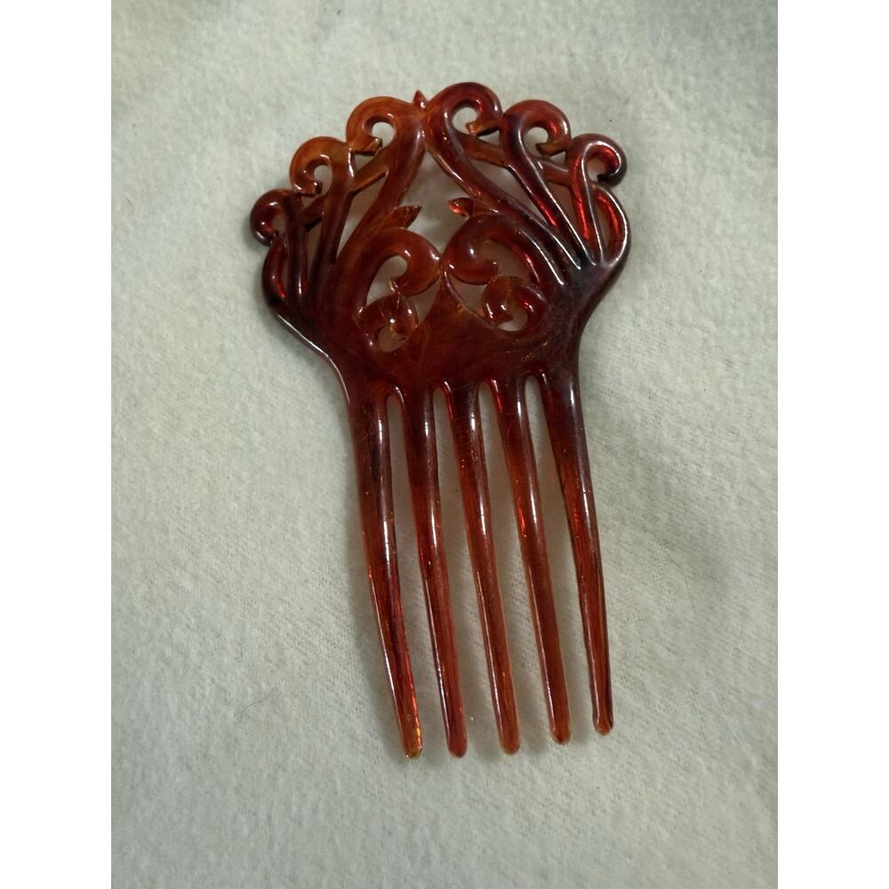 Vintage Art Deco Faux Tortoise Hair Comb Ornate Open Work Design
